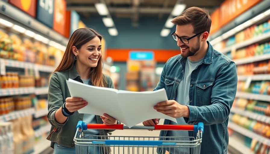 Shopping Inventory Simplify Your Life: Couple checks list in supermarket.