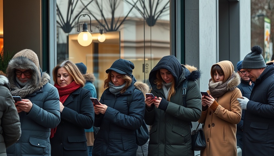 People in line for store sale, urban small business marketing.