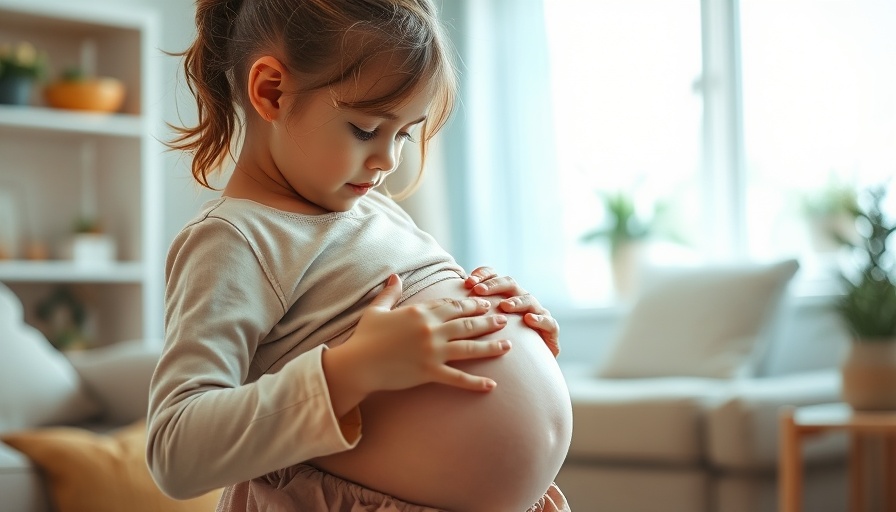 Curious child gently touching pregnant belly in cozy home setting, eviction prevention public health