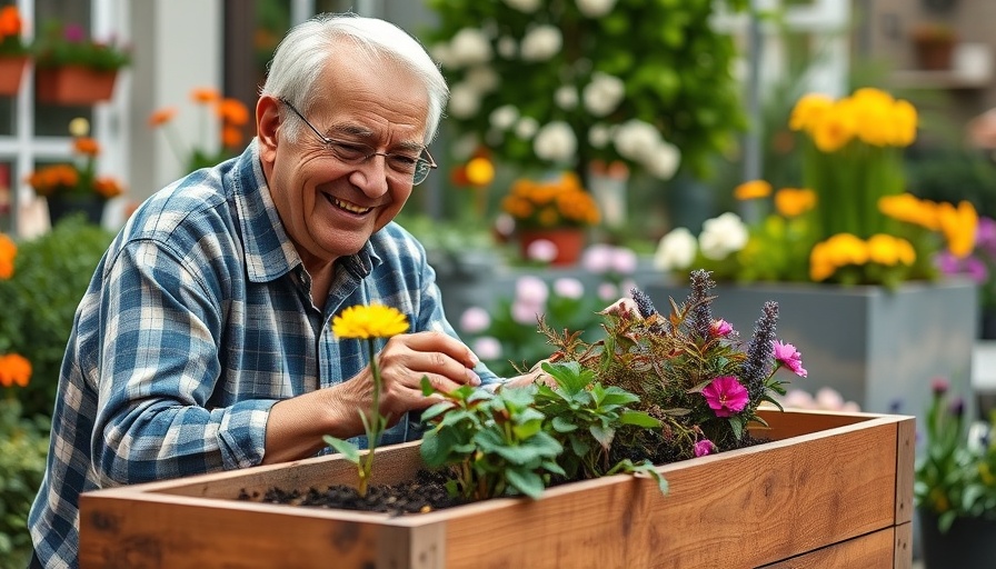 Elderly man tending urban garden, showcasing benefits of urban farming.