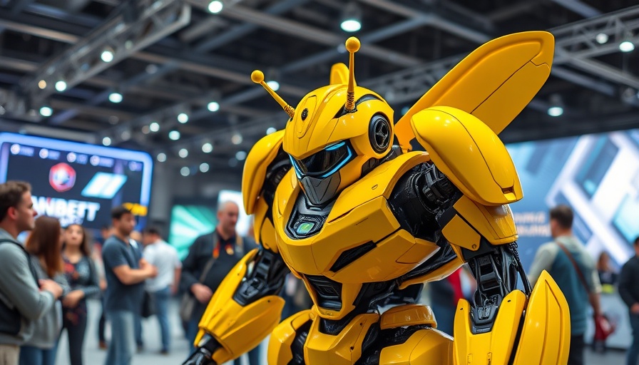 Vibrant yellow K2 Bumblebee robot at tech exhibition.