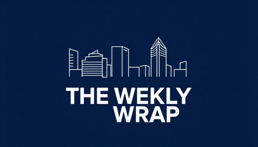 Minimalistic 'THE WEEKLY WRAP' banner with building line art