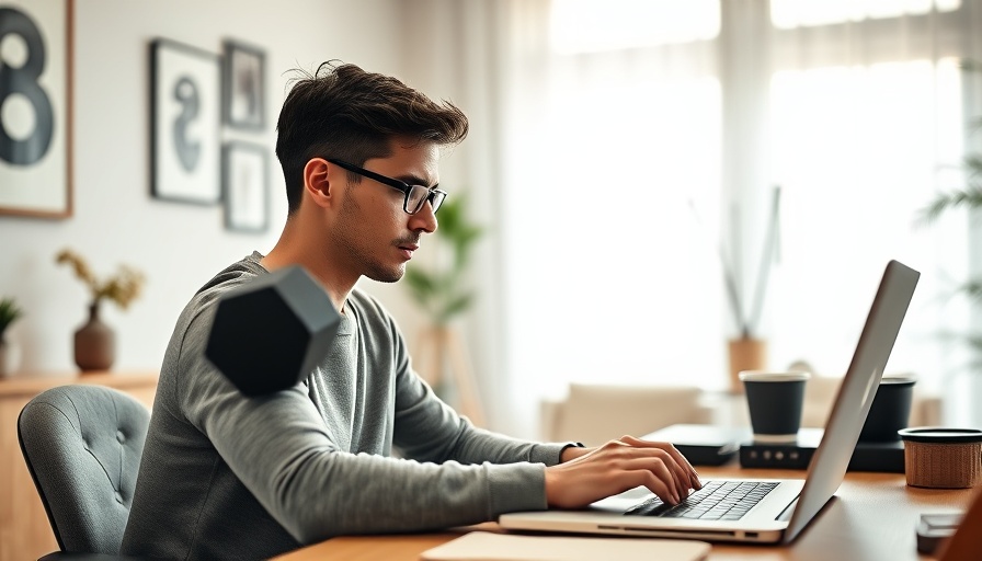 Solopreneur balancing work and fitness at home office.