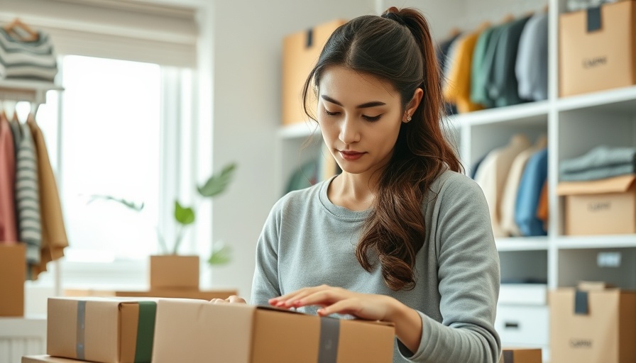 Young woman preparing packages in a home business setting.