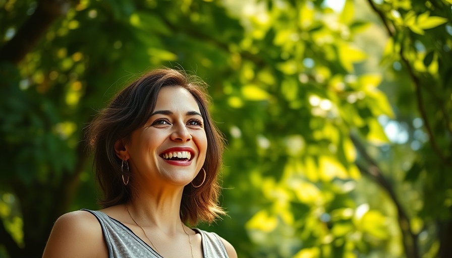 Smiling woman enjoying nature, promoting listening to young people.