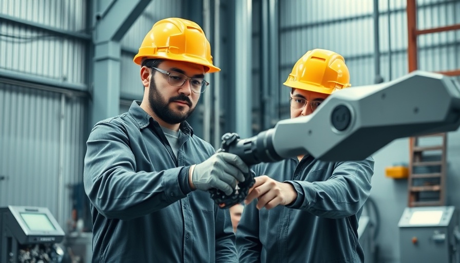 Engineers operating robotic arm, online training programs highlight.