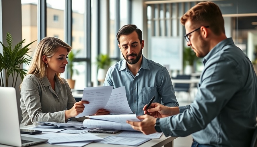 Office workers collaborating on staff scheduling software, modern workspace.