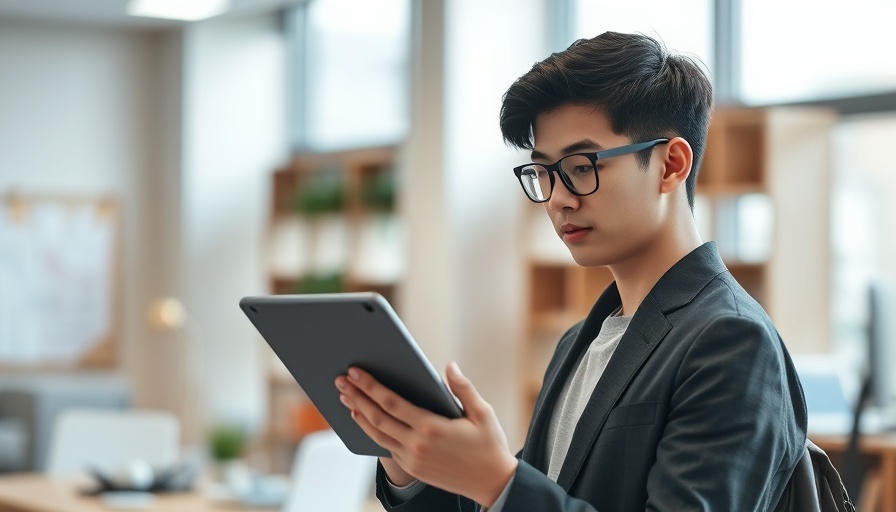 Professional using tablet in modern office, emphasizing BPM tools and streamlined business processes.