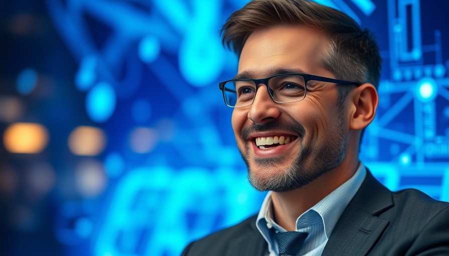 AI-driven SEO strategies interview backdrop with business professional.