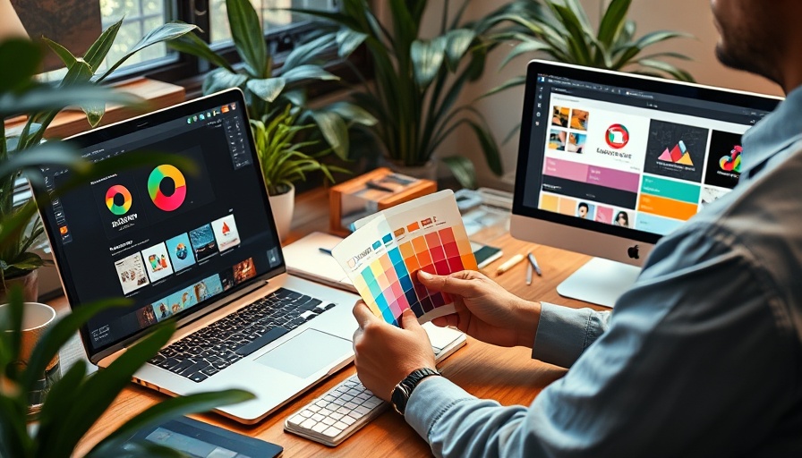 Creative workspace for brand identity design with color palette.