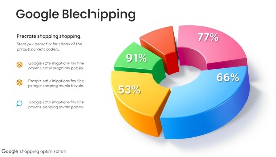 Google Shopping optimization infographic with pie chart and statistics.