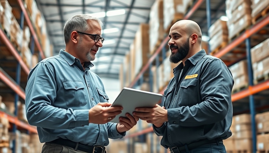 Warehouse manager and team discussing inventory management