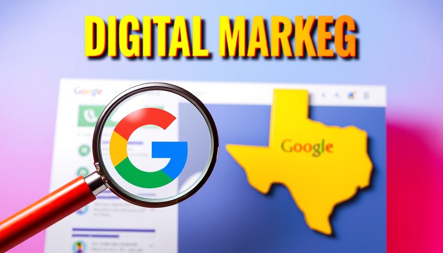 Digital marketing illustration with Google and Texas elements.