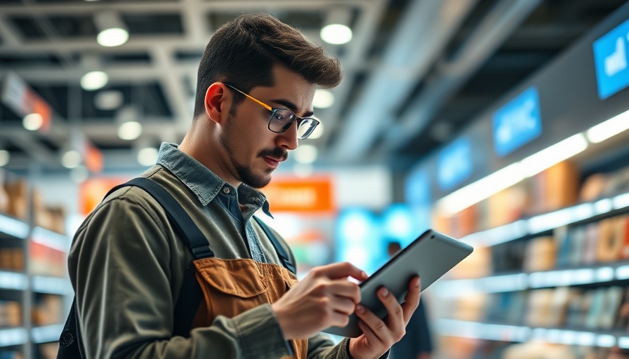 Retail worker using tablet for automating inventory management.