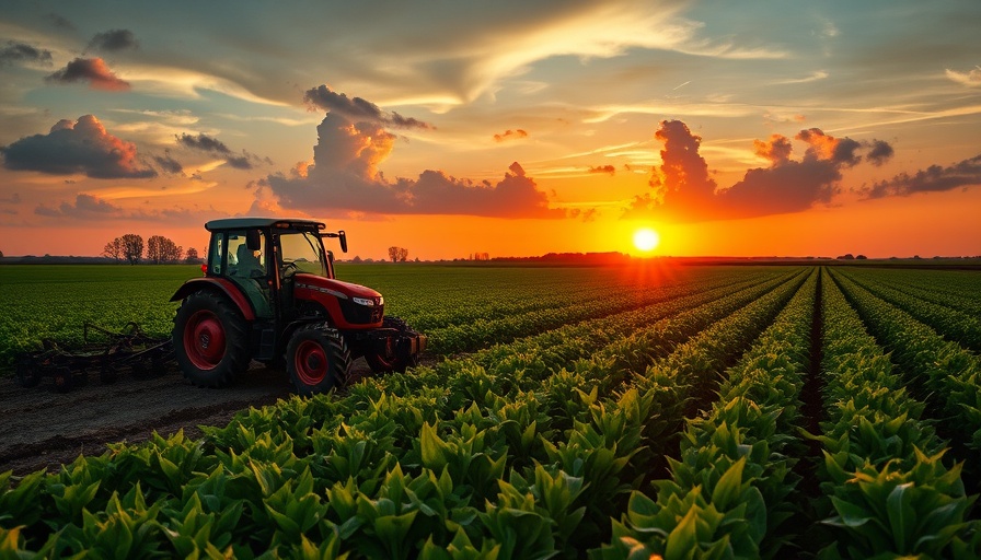 Red tractor in field during sunset for Desert Control Q2 2025 Report.