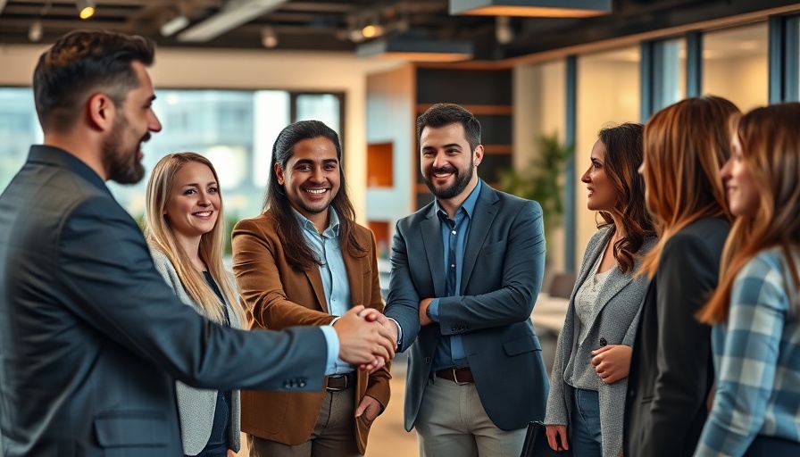 Team handshake during onboarding meeting highlights onboarding management importance.
