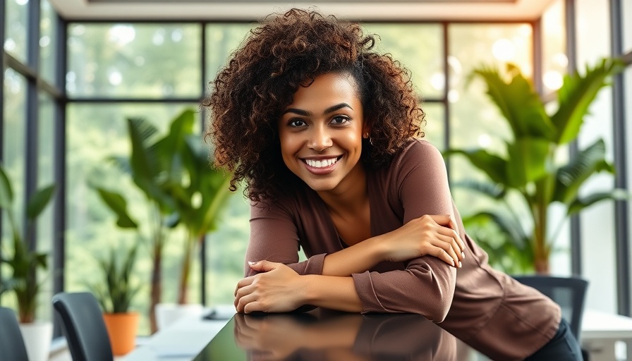 Confident woman in modern office for small business marketing assistance.