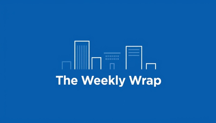 The Weekly Wrap minimalist building design on a blue background.