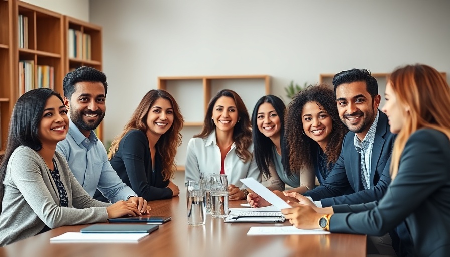 Diverse team discussing employee retention plan in modern office.