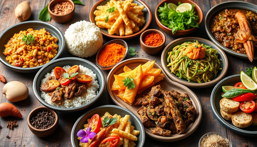 Assorted global dishes on a rustic table showcasing taste trends.