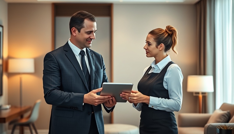 Manager guiding employee in hotel training session.
