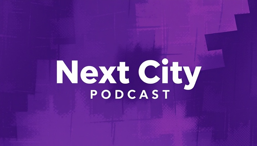 Abstract design for Next City Podcast in purple and blue.