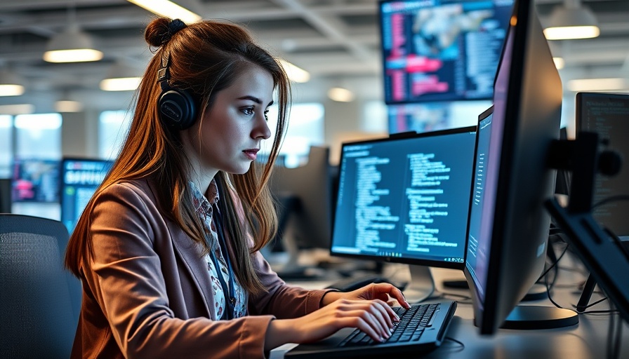 AI use checked at work with a programmer coding on screens in office