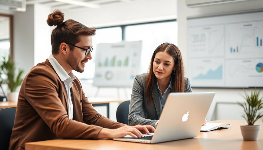 Two employees collaborating on onboarding process in modern office.