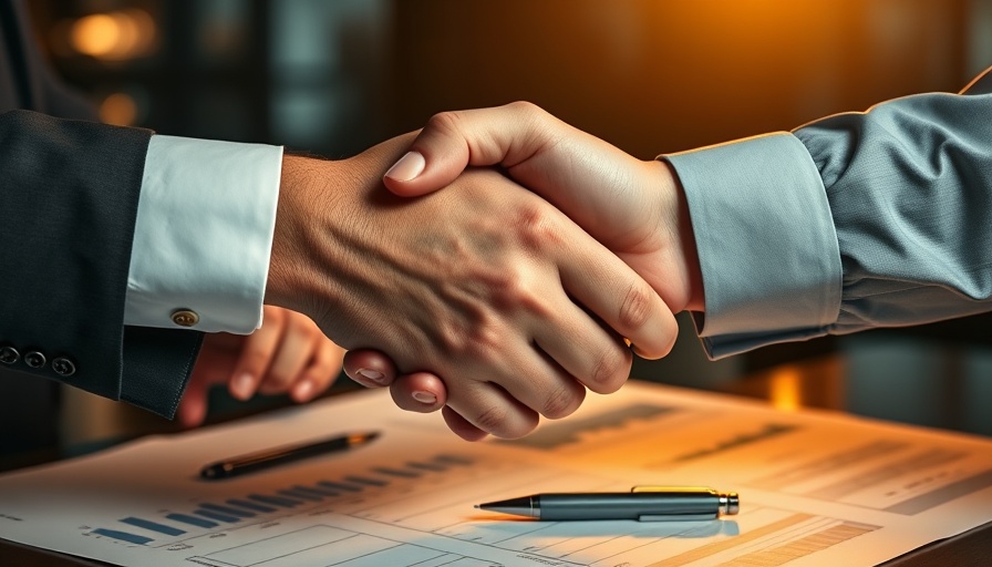 Handshake over charts symbolizes effective onboarding program elements.