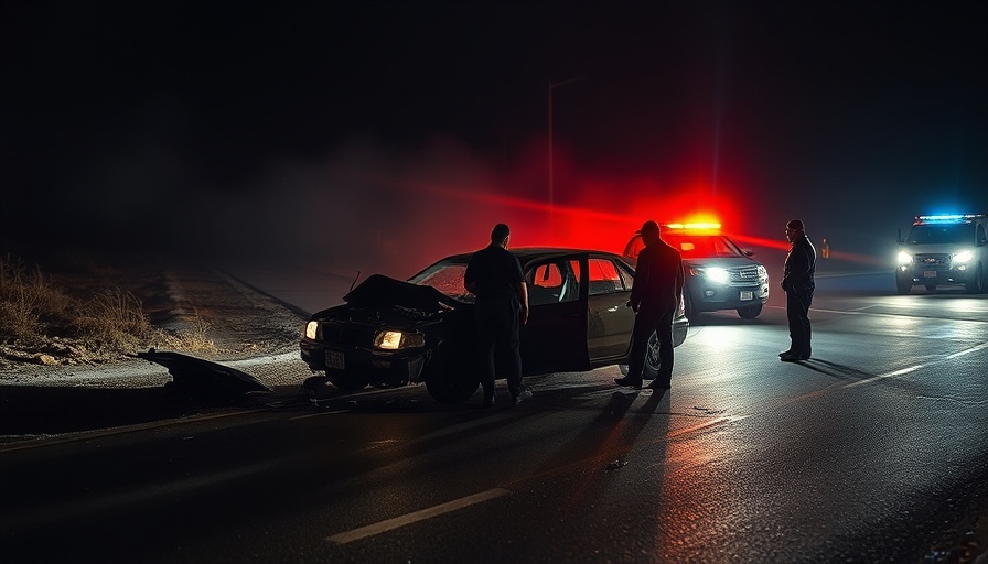 Dimly lit car accident scene highlighting Tesla's self-driving software controversy.