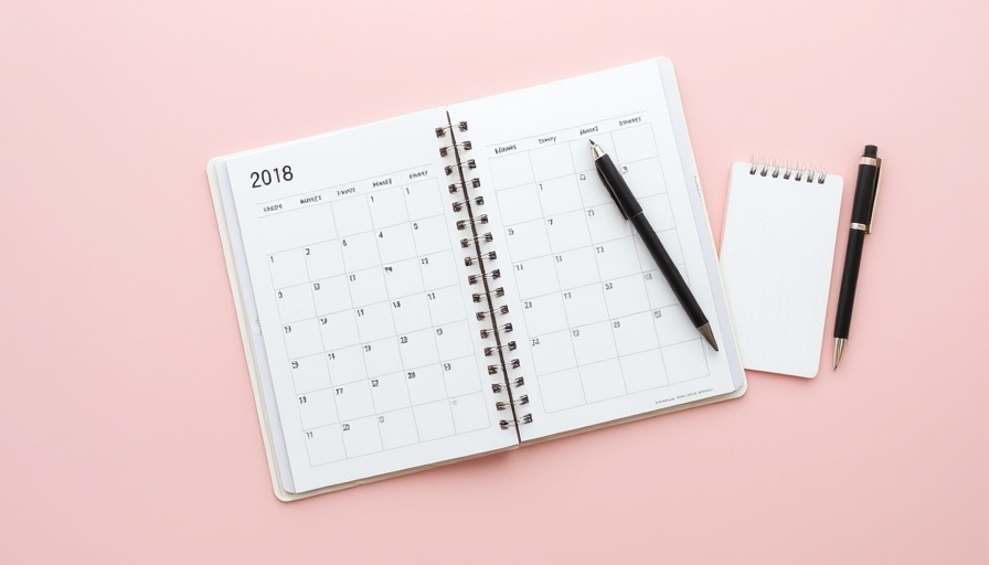 Open planner and pen on a desk for weekly time management schedule.