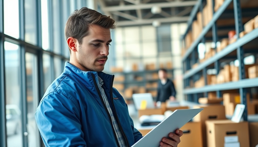 Young man working in modern office on retail inventory management systems.