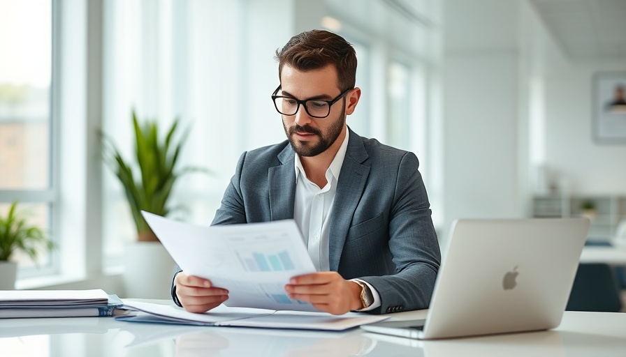 Professional business analyst reviewing documents for business plan examples.