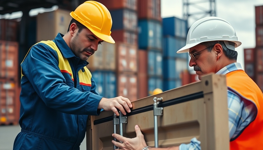 Industrial workers examining shipping container for product fulfillment