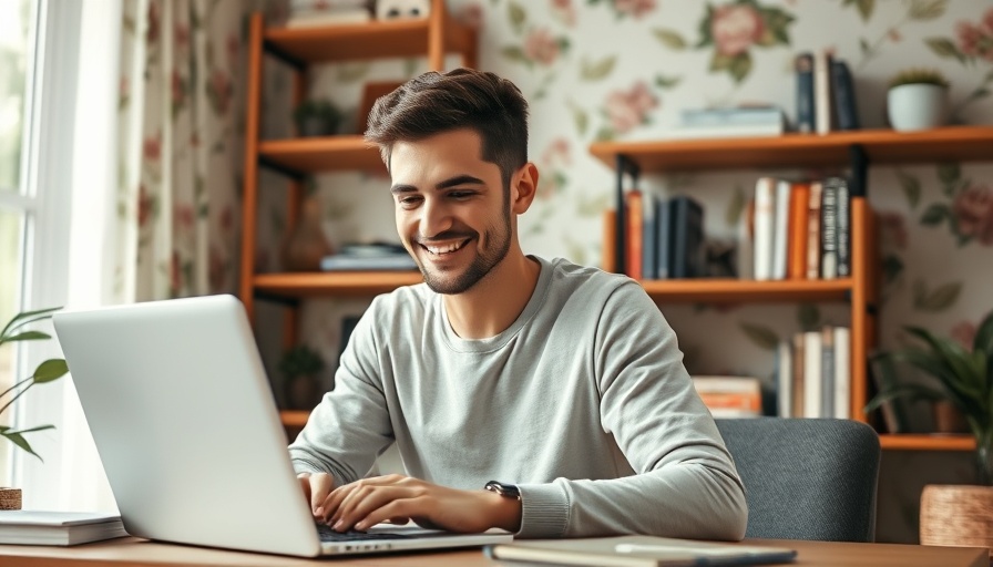 Young man studying HR certification programs on a laptop at home.