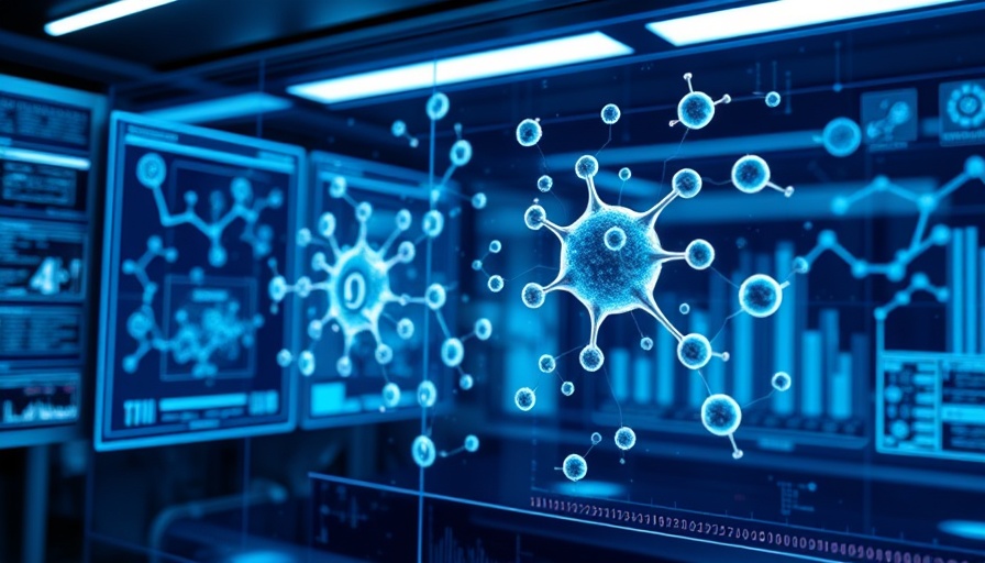 Futuristic AI system analyzing molecular structures for drug discovery.