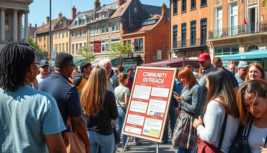 Community members discussing issues at an outdoor engagement event.
