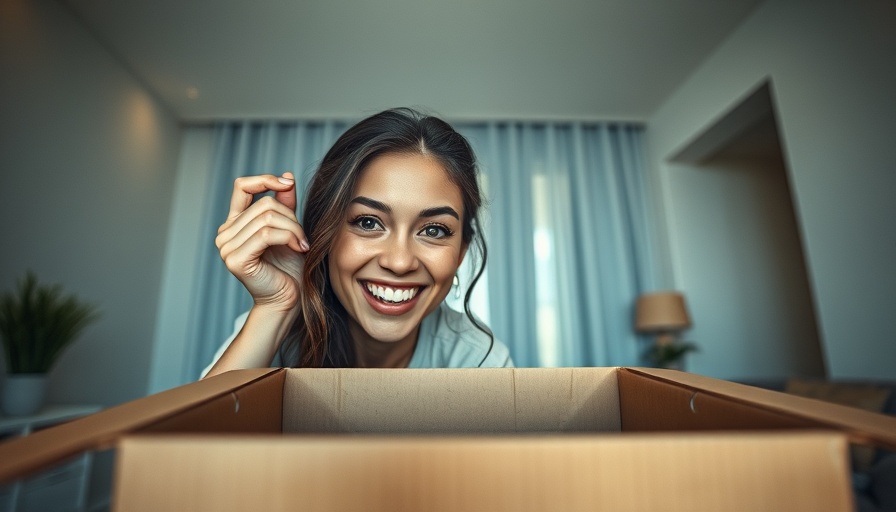 Young woman smiling while looking into a box, fulfillment in shipping concept.