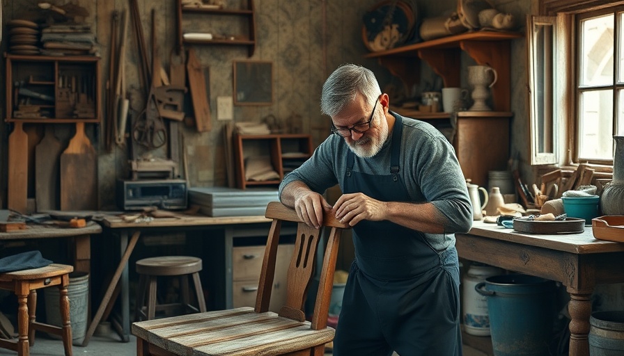 Craftsman repairing chair in Sweden's secondhand-only mall workshop.