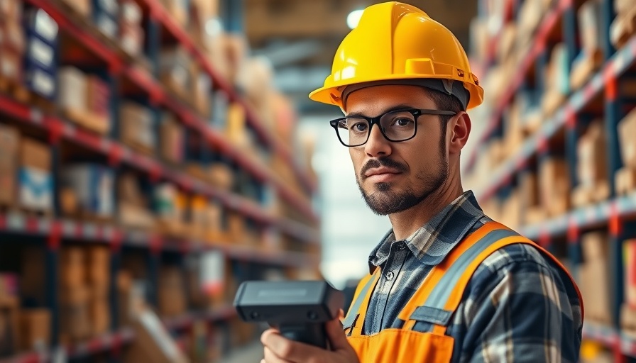 Warehouse worker in a hard hat scanning items, order fulfillment warehouse