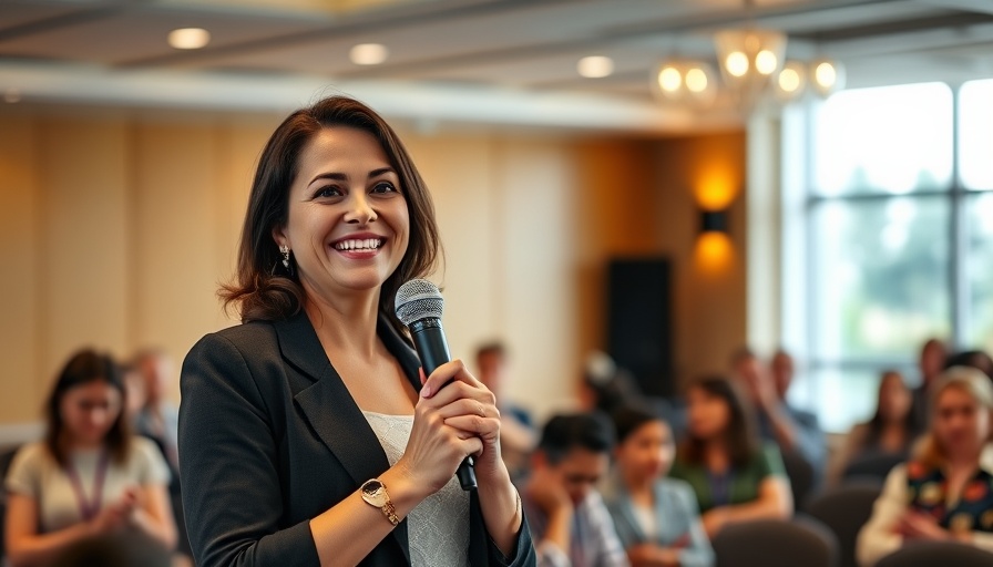 Female speaker in training and development program presentation.