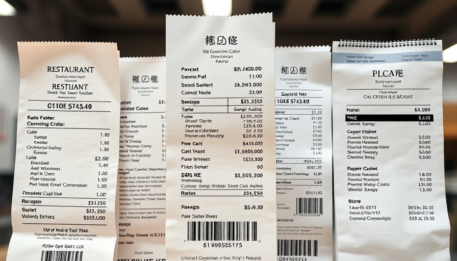 AI-generated receipts detection illustrated with diverse mock receipts.