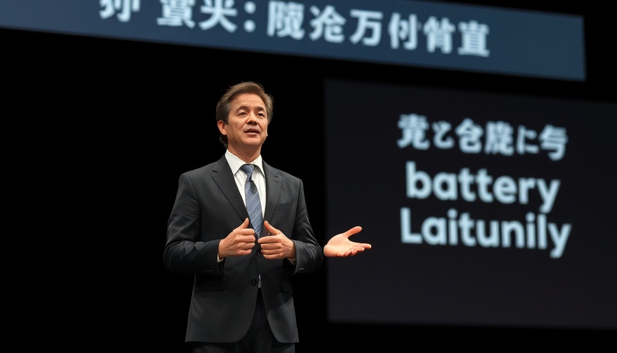 Man presenting Shenxing Pro EV battery technology at a corporate event.