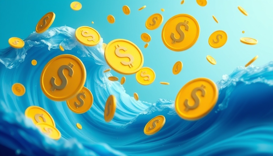 Abstract financial growth with dollar symbols and waves.