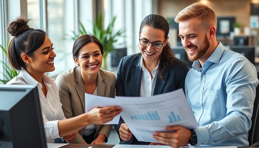 Business professionals discuss financial planning in a modern office.