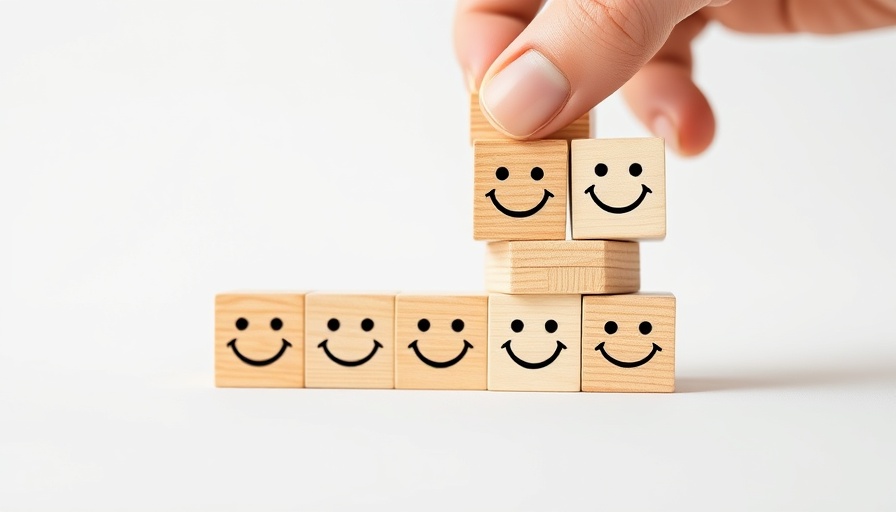 Wooden blocks with smiley faces showing customer fulfillment progression.