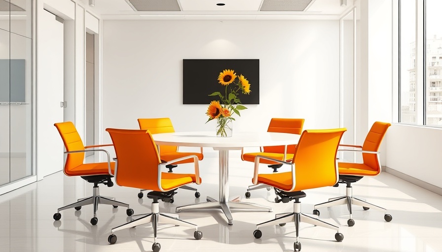 Bright office with orange chairs and white table, Tips for Managing Your Time Effectively.