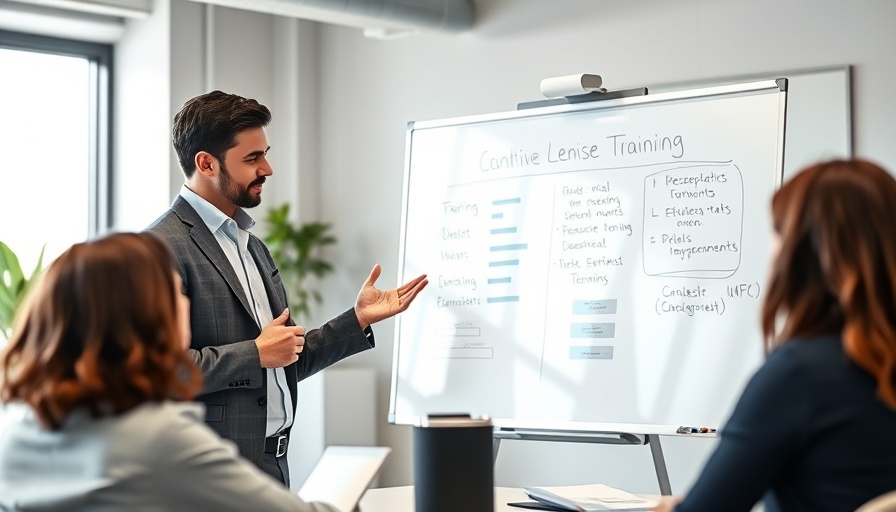 Confident speaker leading an effective employee training session in office.