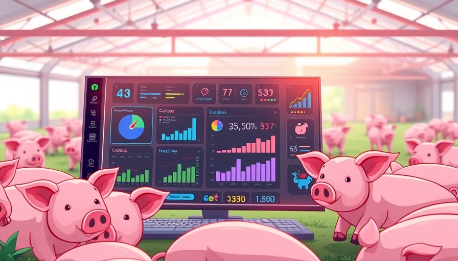 AgTech software for pork farming concept in cartoon style.