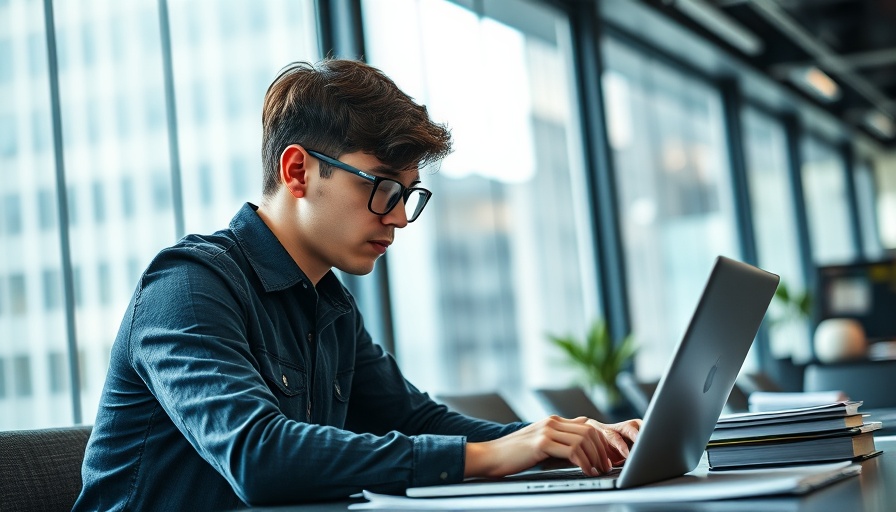 Young man focused on laptop in effective training program.